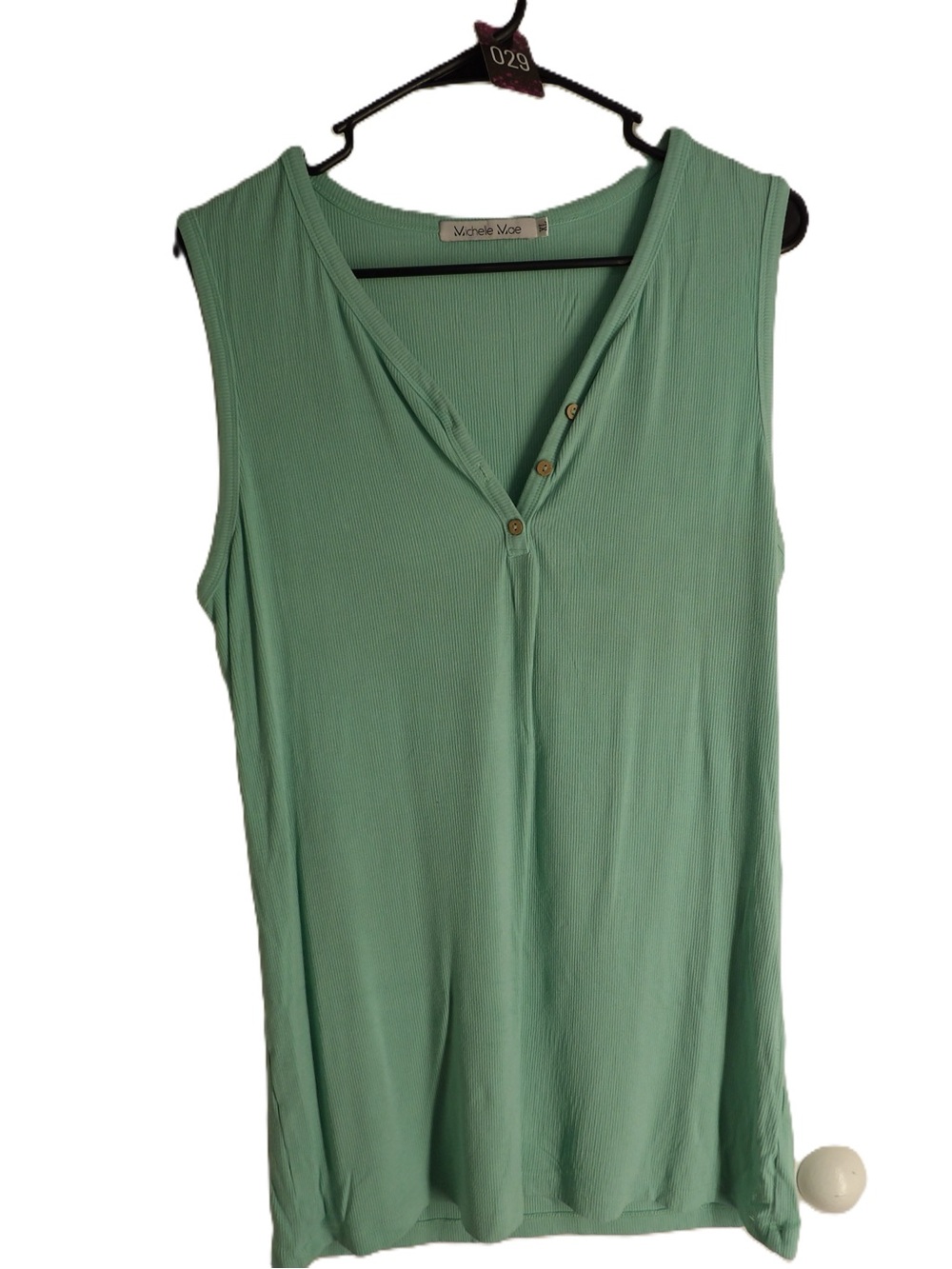 Michelle Mae Mint Green Sleeveless V-Neck Tank with Button Placket
